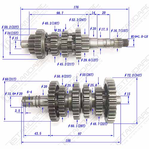 EJES Y ENGRANAJES DE CAMBIO BAJAJ ROUSER NS 200 STD