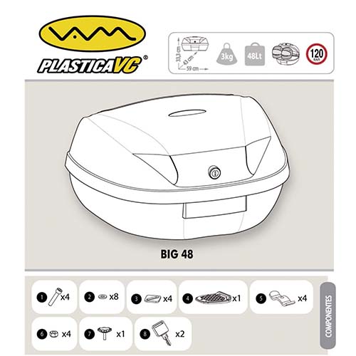 BAUL PORTA OBJETOS BIG-48 P/2 CASCOS 590X430X333 C/REFLECTIVO TRASERO PLASTICA VC (875)