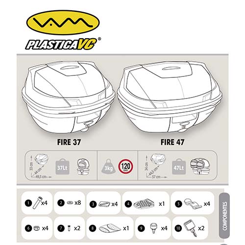 BAUL PORTA OBJETOS FIRE47 NEGRO 570X445X340 P/2 CASCOS REFLECT. TRASERO PLASTICA VC (1000)