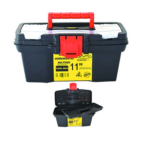 CAJA HERRAMIENTAS MULTIUSO 11" 29,5X20,5X14,5 COLOR NEGRO C/BANDEJA DIVISORA PLASTICA VC (1040)