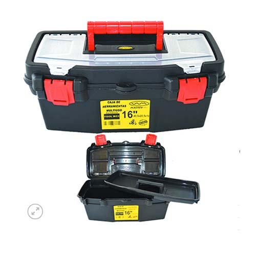CAJA HERRAMIENTAS MULTIUSO 16" 40,5X20,5X18 COLOR NEGRO C/BANDEJA DIVISORA PLASTICA VC (1041)