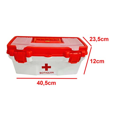 CAJA PRIMEROS AUXILIOS/BOTIQUIN 16" 40.5X23,5X18 BLA/RO C/BANDEJA DIVISORA PLASTICA VC (1079)