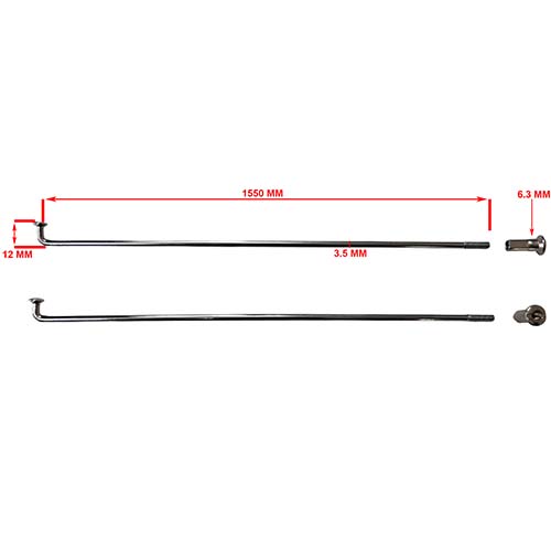RAYOS + NIPLES 155mm X 3.5mm (36u) CROMADO STD