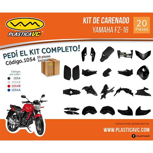 KIT CARENADO FZ 16 NEGRO 20 PZAS. PLASTICA VC (1054)