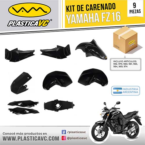 KIT CARENADO FZ 16 NEGRO 9 PZAS. PLASTICA VC (1052)