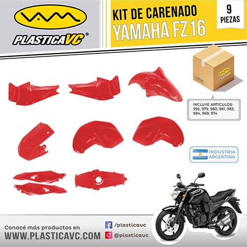 KIT CARENADO FZ 16 ROJO 9 PZAS. PLASTICA VC (1052R)