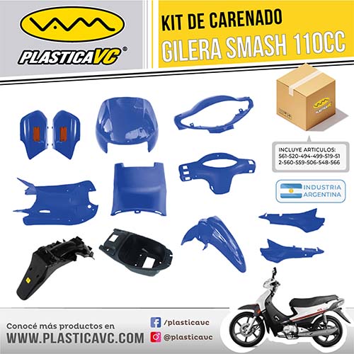 KIT CARENADO SMASH/BIZ/BRAVA NEVADA 110/OTRAS 110 CC AZUL 11 PZAS. PLASTICA VC (1081A)