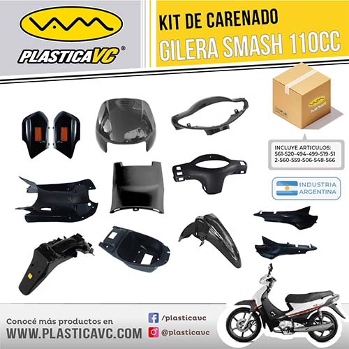 KIT CARENADO SMASH/BIZ/BRAVA NEVADA 110/OTRAS 110CC NEGRO 11 PZAS. PLASTICA VC (1081)