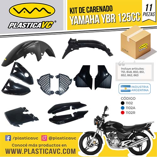 KIT CARENADO YAMAHA YBR 125CC NEGRO 11 PZAS.  PLASTICA VC (1102)