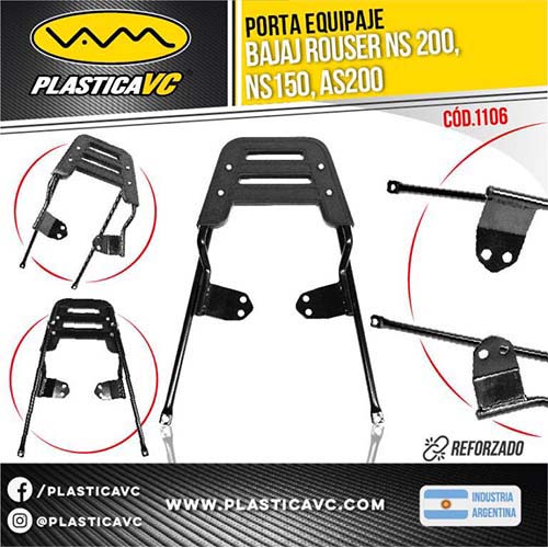 PORTA EQUIPAJE BAJAJ ROUSER NS 200, NS150, AS200, REFORZADO PLASTICA VC (1106)