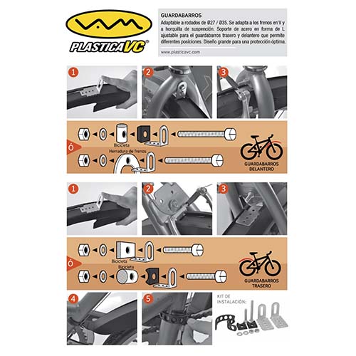 GUARDABARRO BICICLETA DEL. 550mm + TRAS. 800mm (JGO) C/KIT INSTALACION NEGRO PLASTICA VC (1062)