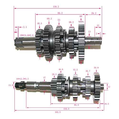 EJES Y ENGRANAJES DE CAMBIO YAMAHA YBR 125 CHINA/XTZ 125 STD