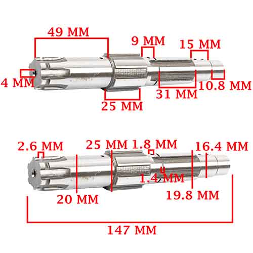 EJE SECUNDARIO (MODELO LARGO) MOTOMEL 150 SKUA/ CG S1-S2-S3/ CUSTOM (4T) CREUSO (3590-000)