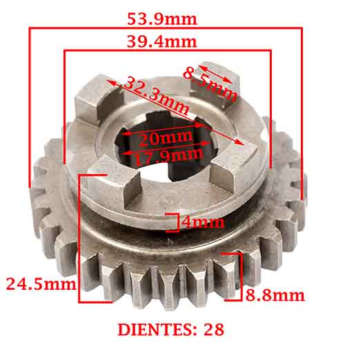 ENGRANAJE 3° VEL. S/SECUNDARIO Z-28 MONDIAL 254 HD -A (MODELO NUEVO) (+02) (4T) CREUSO (7402-000)