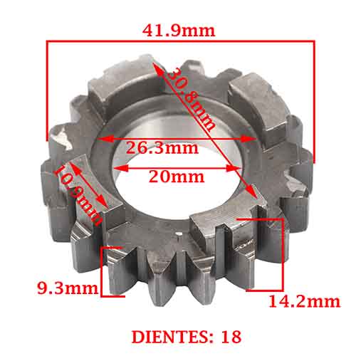 ENGRANAJE 3° VELOCIDAD SOBRE PRIMARIO Z-18 MOTOMEL 200 DAKAR/ 200 SR/ 200 SKUA CREUSO (5806-000)