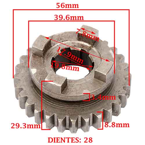 ENGRANAJE 3° VELOCIDAD SOBRE SECUNDARIO Z-28 HONDA 125/ 150 CG TITAN/ 125 FAN (4T) CREUSO (3902-000)