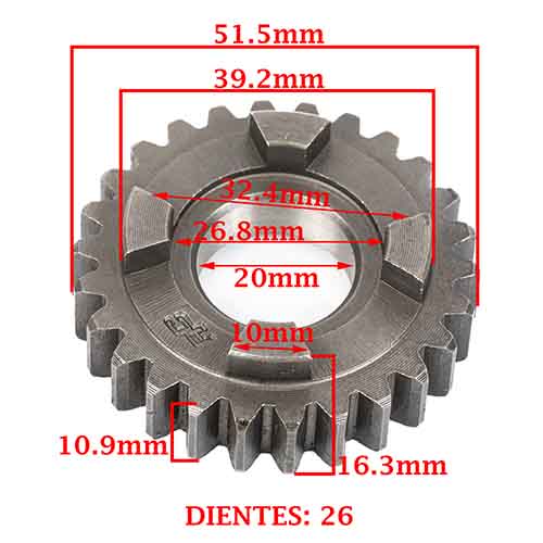 ENGRANAJE 4 VEL. S/SECUNDARIO Z-26 HONDA 125/150 CG TITAN/KS-ES-D/125 FAN 4T CREUSO (3903-000)