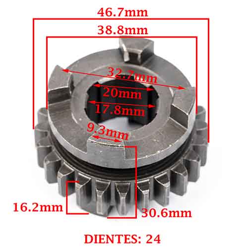 ENGRANAJE 4° VEL. S/PRIMARIO Z-24 MONDIAL 254 HD -A (MODELO NUEVO) (+02) (4T) CREUSO (7407-000)