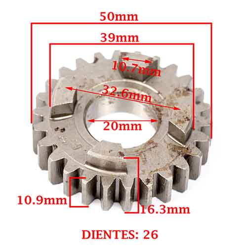 ENGRANAJE 4° VEL. S/SECUNDARIO Z-26 MONDIAL 254 HD -A (MODELO NUEVO) (+02) (4T) CREUSO (7403-000)