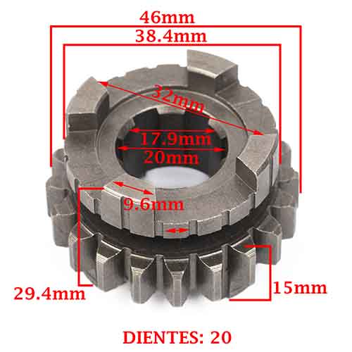 ENGRANAJE 4° VELOCIDAD SOBRE PRIMARIO Z-20 MOTOMEL 200 DAKAR/ 200 SR/ 200 SKUA CREUSO (5807-000)
