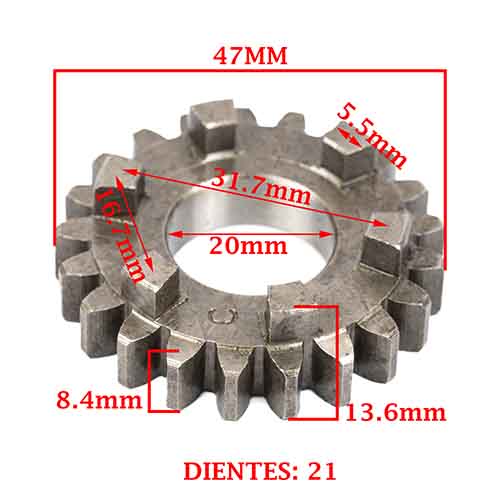 ENGRANAJE 4° VELOCIDAD SOBRE PRIMARIO Z-21 YAMAHA 105 T CRYPTON/ D/ ED (4T) CREUSO (7006-000)