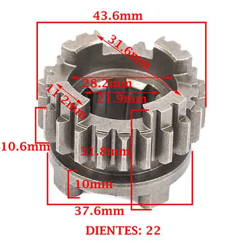 ENGRANAJE 4° VELOCIDAD SOBRE SECUNDARIO Z-22 ZANELLA 200 OHC (4T) CREUSO (8330-000)