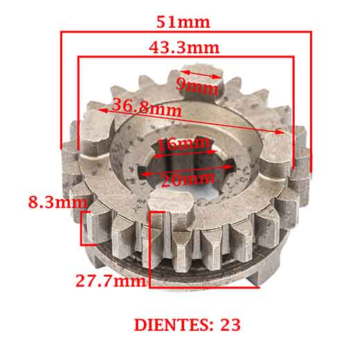 ENGRANAJE 4° VELOCIDAD SOBRE SECUNDARIO Z-23 YAMAHA 105 T CRYPTON/ D/ ED (4T) CREUSO (7001-000)
