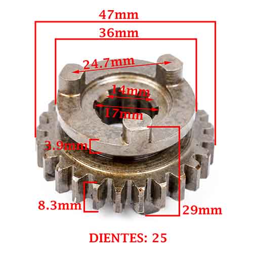 ENGRANAJE 4° VELOCIDAD SOBRE SECUNDARIO Z-25 BAJAJ 135 ROUSER -LS (4T) CREUSO (7957-000)