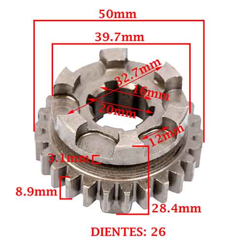 ENGRANAJE 4° VELOCIDAD SOBRE SECUNDARIO Z-26 BAJAJ 220 ROUSER/ NAKED CREUSO (7977-000)