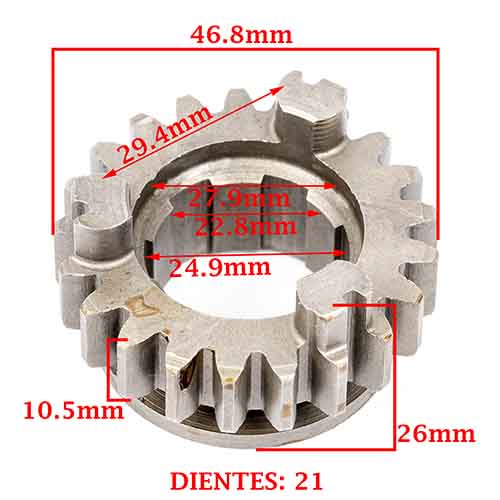 ENGRANAJE 5° VEL. S/SECUNDARIO Z-21 MONDIAL 254 HD -A (MODELO NUEVO) (+02) (4T) CREUSO (7404-000)