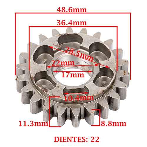 ENGRANAJE 5° VELOCIDAD SOBRE PRIMARIO Z-22 BAJAJ 135 ROUSER -LS (4T) CREUSO (7953-000)