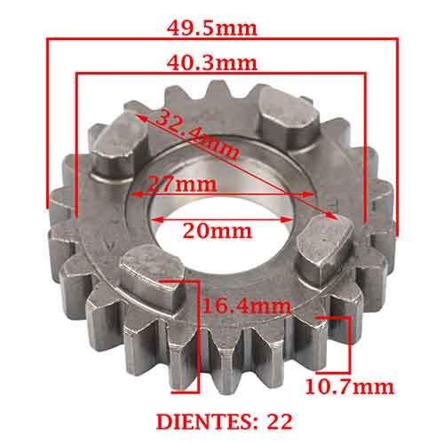 ENGRANAJE 5° VELOCIDAD SOBRE PRIMARIO Z-22 MOTOMEL 200 DAKAR/ 200 SR/ 200 SKUA CREUSO (5808-000)