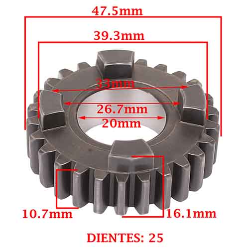ENGRANAJE 5° VELOCIDAD SOBRE PRIMARIO Z-25 HONDA 125/ 150 CG TITAN/ 125 FAN (4T) CREUSO (3908-000)