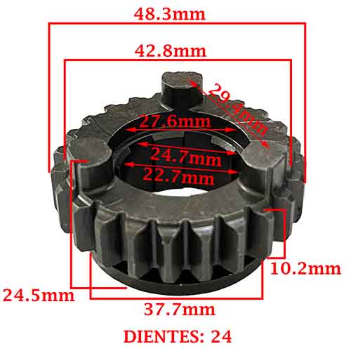 ENGRANAJE 5° VELOCIDAD SOBRE SECUNDARIO Z-24 HONDA 125/ 150 CG TITAN/ 125 FAN (4T) CREUSO (3904-000)