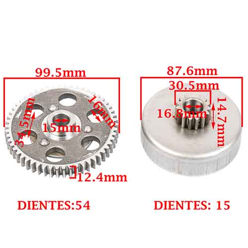 ENGRANAJE Y CAMPANA D/RECTO P/BUJE Z.15-54 ZANELLA 50 MODELO PRO (2T) CREUSO (696-000)