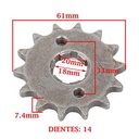 PIÑON DE TRANSMISION HONDA CG 125 TITAN 2000/ FAN (Z14 ESTRIA FINA) CREUSO (937-ARG)