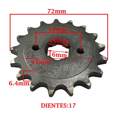PIÑON DE TRANSMISION YAMAHA FZ 16 160 N/S (Z17) CREUSO (1201-ARG)