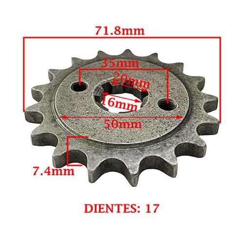 PIÑON DE TRANSMISION YAMAHA YBR 125 E/ R/ ED-FULL/ XTZ (Z17) CREUSO (1239-ARG)