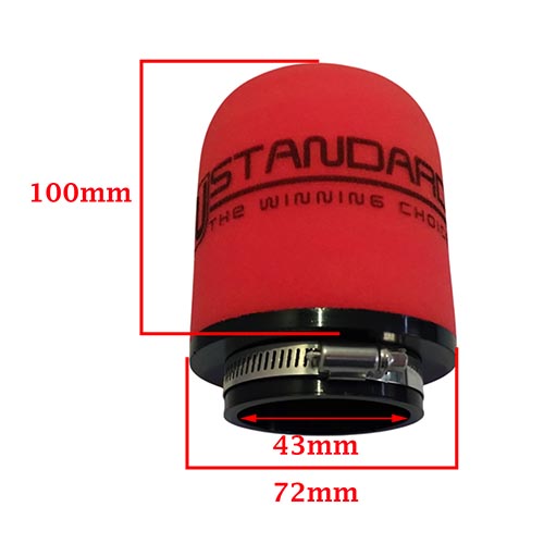 FILTRO DE AIRE COMPETICION CON RESORTE 43X72X100mm STD EXCLU