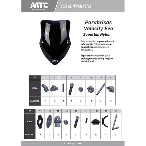 PARABRISA UNIVERSAL VELOCITY EVO (CRISTAL) CON SOPORTE NYLON 3MM MTC (NAC)