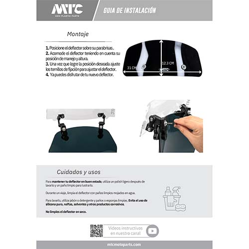 DEFLECTOR DE PARABRISAS TRANSPARENTE UNIVERSAL CON SOPORTE EDGE MTC (NAC)