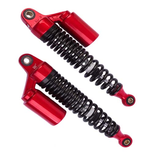 AMORTIGUADOR UNIV. ROJO Y NEGRO L2 C/GAS MOTOS 110CC 31cm (JGO) STD