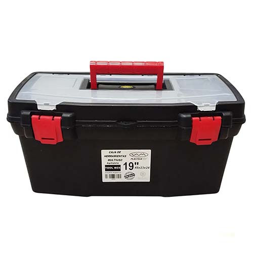 CAJA HERRAMIENTAS MULTIUSO 19" 48X23X24 COLOR NEGRO C/BANDEJA DIVISORA PLASTICA VC (1042)