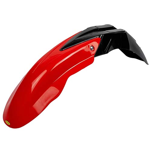 GUARDABARRO DELANTERO CROSS COMPLETO (2 PARTES) COLORES ROJO/NEGRO PLASTICA VC (799R)