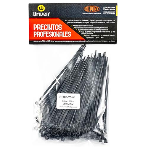 PRECINTO BOLSA X 100UN. 100MMX2,5MM NEGRO DRIVEN (P-100-25-N)