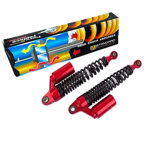 AMORTIGUADOR UNIV. C/GAS L2 ROJO Y NEGRO MOTOS 110CC 31cm (JGO) STD