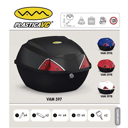 BAUL PORTA OBJETOS 36X34X25 ROJO P/MOTO Y BICICLETAS C/ DOBLE OJO DE GATO PLASTICA VC (597R)