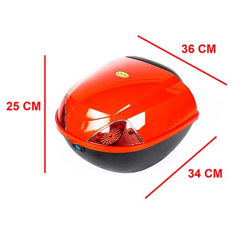 BAUL PORTA OBJETOS 36X34X25 ROJO P/MOTO Y BICICLETAS C/ DOBLE OJO DE GATO PLASTICA VC (597R)