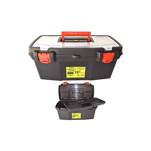 CAJA HERRAMIENTAS MULTIUSO 19" 48X23X24 COLOR NEGRO C/BANDEJA DIVISORA PLASTICA VC (1042)