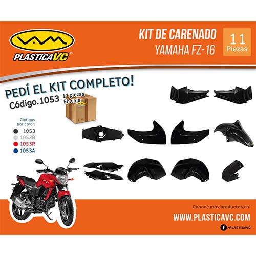 KIT CARENADO FZ 16 ROJO 11 PZAS. PLASTICA VC (1053R)